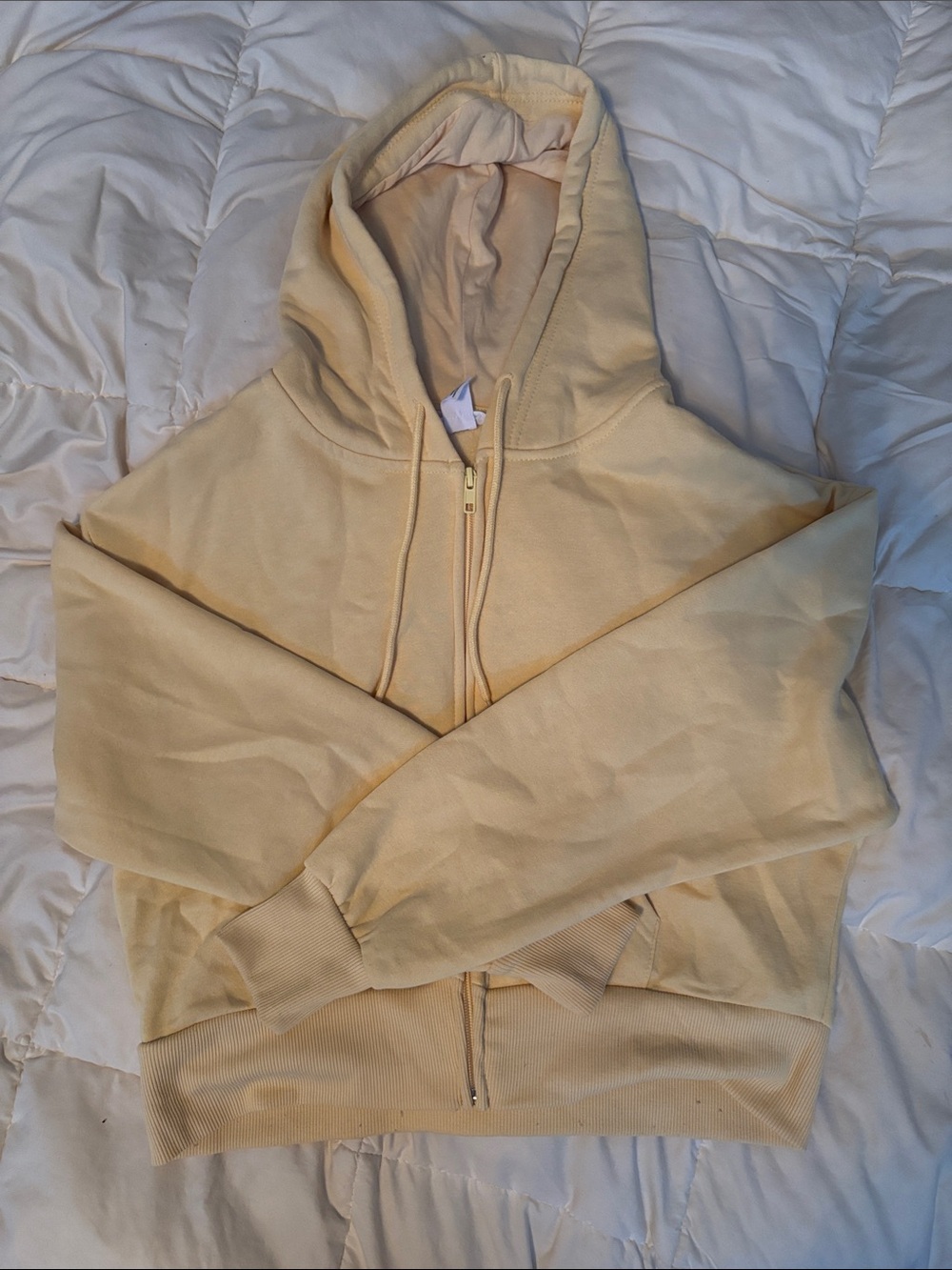 Urban Planet Butter Yellow Zip-Up Crop Hoodie Sweater